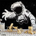 Black and White Astronaut Mural Wallpaper for a playroom Black, White and Gray Astronaut Mural Wallpaper - pure wallpaper artwork
