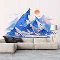 Blue Mountain and Sun Mural Wallpaper for a living room Blue, Orange and White Mountain -3 Mural Wallpaper - pure wallpaper artwork