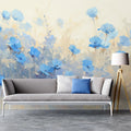 Blue Flower Field Mural Wallpaper Blue Beige and Brown Flower Mural Wallpaper - pure wallpaper artwork