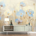 Blue Flower Field Mural Wallpaper for Study Blue Beige and Brown Flower Mural Wallpaper - pure wallpaper artwork