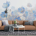Blue Flower Field Mural Wallpaper for a living room Blue Beige and Brown Flower Mural Wallpaper - pure wallpaper artwork