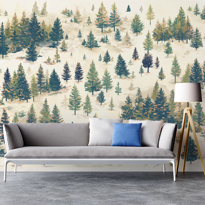 Forest in Mist Mural Wallpaper Green, Beige and Brown -1 Mural Wallpaper - pure wallpaper artwork