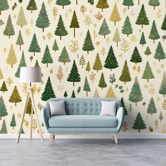 Forest in Mist Mural Wallpaper Green, Beige and Brown -2 Mural Wallpaper