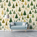 Forest in Mist Mural Wallpaper Green, Beige and Brown -2 Mural Wallpaper - pure wallpaper artwork