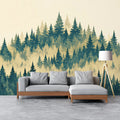 Misty Forest Mural Wallpaper Green, Blue and Beige Forest -1 Mural Wallpaper - pure wallpaper artwork
