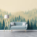 Misty Forest Mural Wallpaper Green, Blue and Beige Forest -2 Mural Wallpaper - pure wallpaper artwork