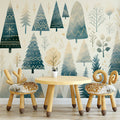 Scandinavian Forest Tree Pattern Kids Wallpaper – Winter Woodland Mural Mural Wallpaper - pure wallpaper artwork