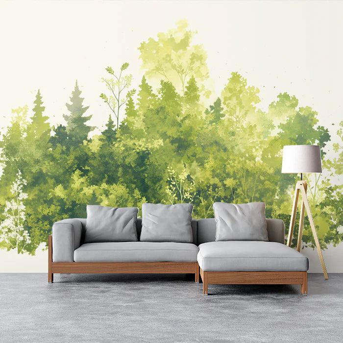 Lush Green Forest Mural Wallpaper Various Shades of Green and Yellow Forest -1 Mural Wallpaper - pure wallpaper artwork