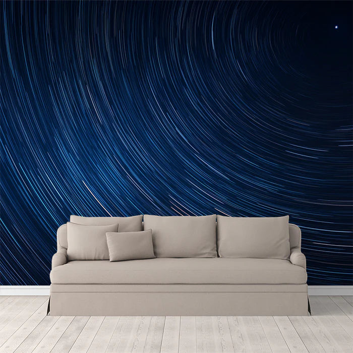 Star Trail Night Sky Mural Wallpaper Blue, Black and White Night Sky Mural Wallpaper