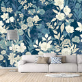 Navy Blue Floral Mural Wallpaper Navy Blue, Light Blue and White Flower Mural Wallpaper - pure wallpaper artwork
