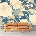 Blue and Cream Floral Mural Wallpaper Blue, Cream and Light Blue Flower Mural Wallpaper - pure wallpaper artwork