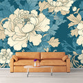 Teal and Cream Floral Mural Wallpaper Teal, Cream and Light Blue Flower Mural Wallpaper - pure wallpaper artwork