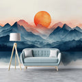 Mountain Sunset Mural Wallpaper for a Reading room Orange, Red, Blue and Gray Sunset Mural Wallpaper - pure wallpaper artwork