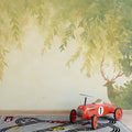 Deer and Leafy Canopy Mural Wallpaper Green, Yellow and Beige Deer -2 Mural Wallpaper - pure wallpaper artwork