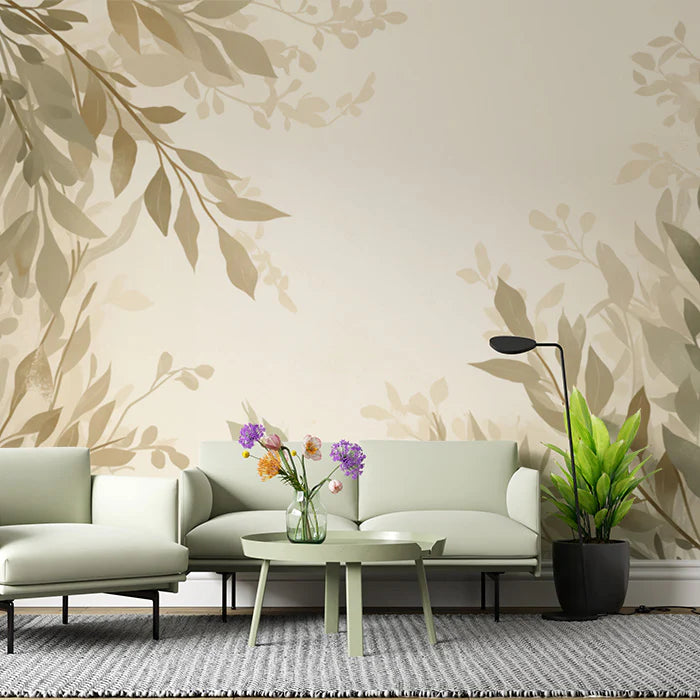 Green Leafy Mural Wallpaper for a living room Various Shades of Green and Beige Leaves Mural Wallpaper - pure wallpaper artwork