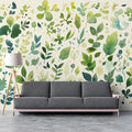 Green Leafy Mural Wallpaper for a Reading room Various Shades of Green and Beige Leaves Mural Wallpaper - pure wallpaper artwork