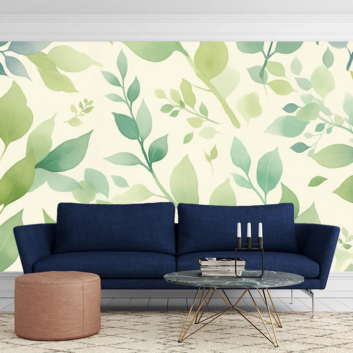 Green Leafy Mural Wallpaper for a Lounge Various Shades of Green and Beige Leaves Mural Wallpaper - pure wallpaper artwork