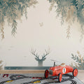 Deer and Leafy Canopy Mural Wallpaper Green, Yellow and Beige Deer -3 Mural Wallpaper - pure wallpaper artwork