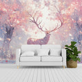 Pink Blossom and Deer Mural Wallpaper Pink, White and Light Brown Deer -1 Mural Wallpaper - pure wallpaper artwork