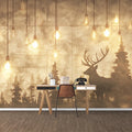Vintage Deer and Bulb Mural Wallpaper Beige, Brown and Gold Deer -1 Mural Wallpaper - pure wallpaper artwork