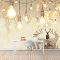 Minimalist Deer and Bulb Mural Wallpaper Beige, Brown and White -2 Mural Wallpaper - pure wallpaper artwork