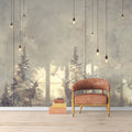 Minimalist Deer and Bulb Mural Wallpaper Beige, Brown and White -4 Mural Wallpaper - pure wallpaper artwork