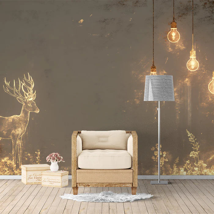 Dark Forest and Deer Mural Wallpaper Black, Brown and Dark Green Deer -1 Mural Wallpaper - pure wallpaper artwork