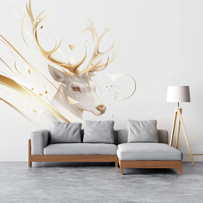 Yellow and Blue Deer Mural Wallpaper for a reading room Yellow, Blue and White Deer -1 Mural Wallpaper - pure wallpaper artwork
