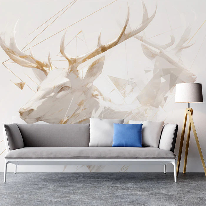 Yellow and Blue Deer Mural Wallpaper for a hotel or office lounge Yellow, Blue and White Deer Mural Wallpaper