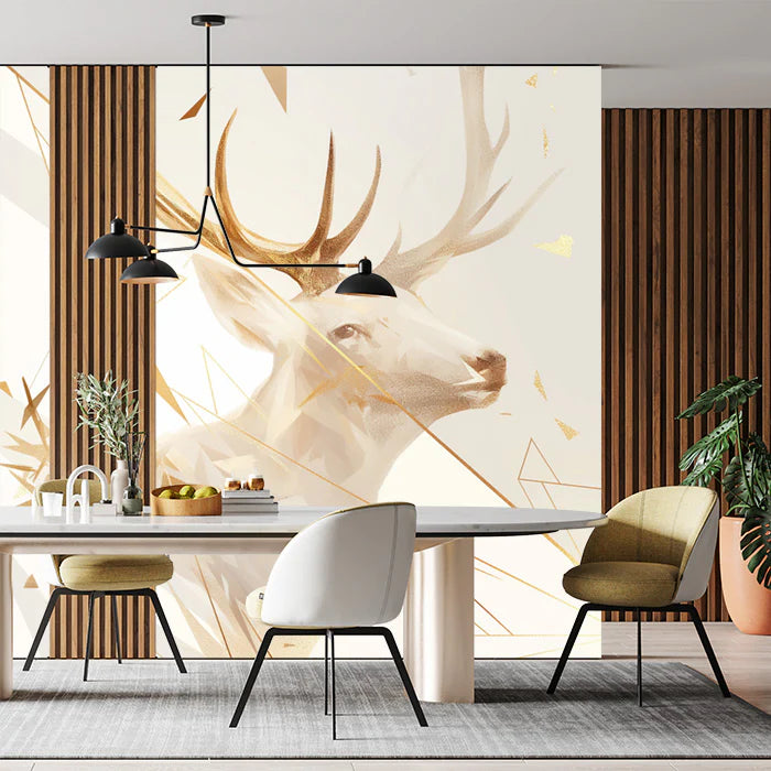 Yellow and Blue Deer Mural Wallpaper for a dining room Yellow, Blue and White Deer Mural Wallpaper - pure wallpaper artwork