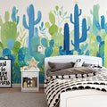 Blue Desert Cactus Mural Wallpaper Blue, Yellow and Green Cactus -1 Mural Wallpaper - pure wallpaper artwork