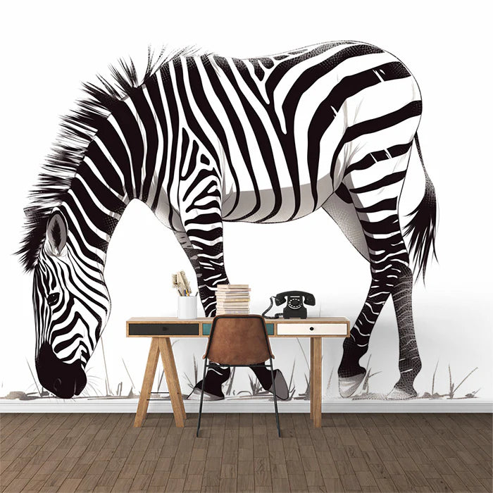 Zebra Mural Wallpaper Black, White and Brown Zebra Mural Wallpaper