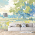 Abstract Landscape Mural Wallpaper Green, Blue, Yellow and White Mural Wallpaper - pure wallpaper artwork