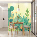 Cartoon Cactus and Plant Mural Wallpaper Green, Yellow and Orange Mural Wallpaper - pure wallpaper artwork
