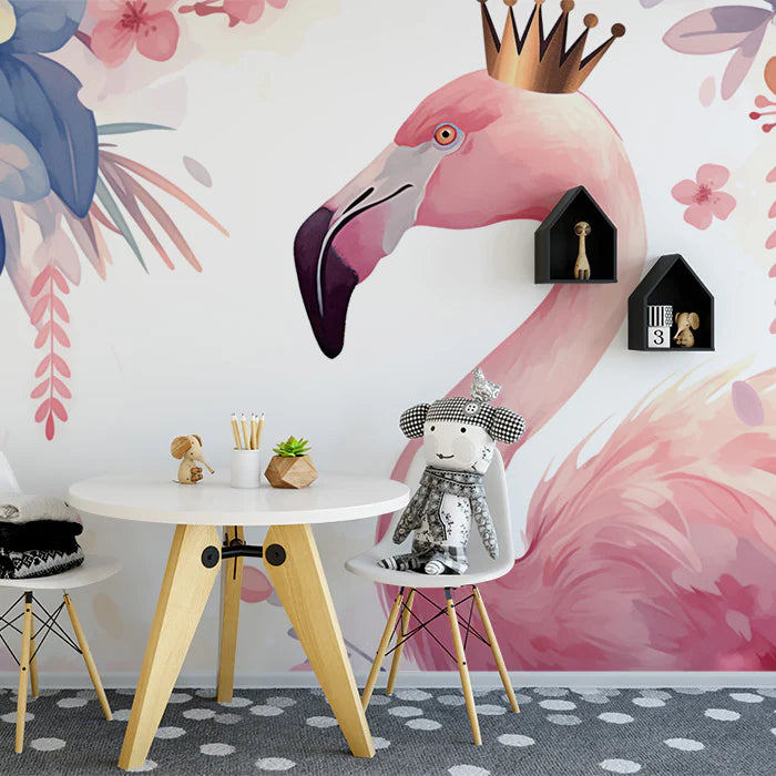 Close-up Pink Flamingo Mural Wallpaper Pink, Purple, Blue and White Flamingo Mural Wallpaper - pure wallpaper artwork