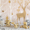 Blush Pink Forest with Deer Mural Wallpaper Blush Pink, White and Gold Deer Mural Wallpaper - pure wallpaper artwork