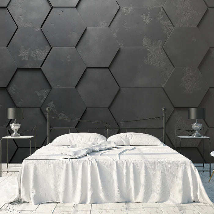 Dark Hexagonal Concrete Mural Wallpaper Dark Gray and Black Mural Wallpaper - pure wallpaper artwork