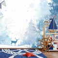 Blue Winter Forest with Deer Mural Wallpaper for a child's room Blue, White and Light Blue Forest Mural Wallpaper - pure wallpaper artwork