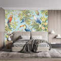 Tropical Parrots Mural Wallpaper in Bedroom Various Colors (Green, Blue, Yellow, etc.) of Parrots Mural Wallpaper - pure wallpaper artwork