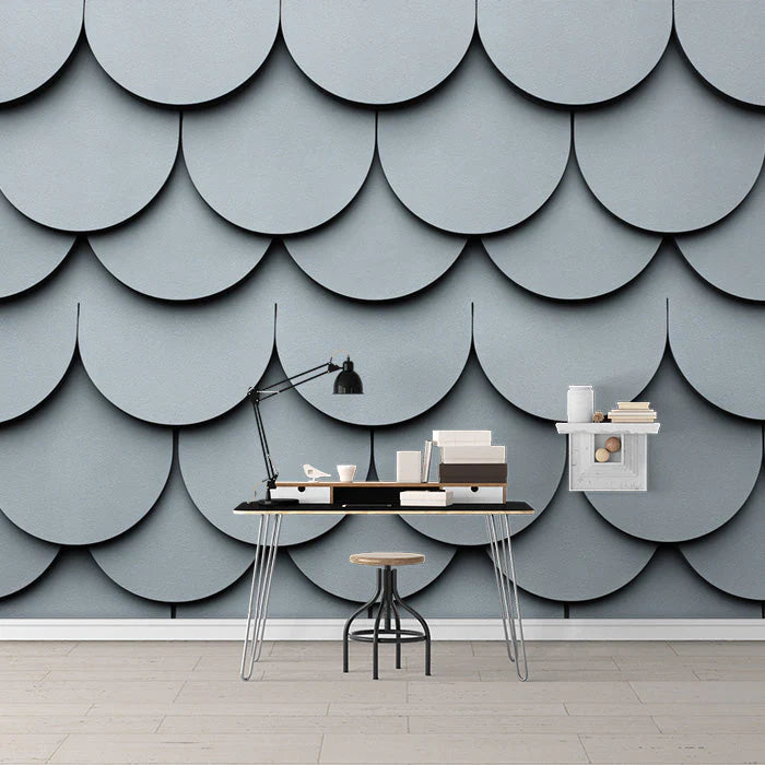Gray Scalloped Mural Wallpaper Gray and White Scalloped Shapes -1 Mural Wallpaper