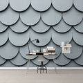 Gray Scalloped Mural Wallpaper Gray and White Scalloped Shapes -1 Mural Wallpaper - pure wallpaper artwork