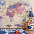 World Map with Dolphins Mural Wallpaper Blue, Pink, and Various Pastel Shades World Map -1 Mural Wallpaper - pure wallpaper artwork