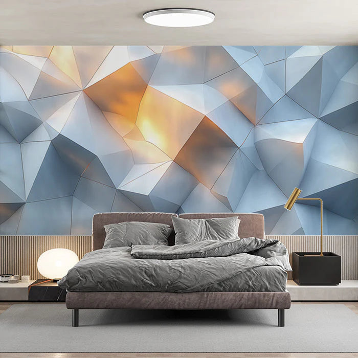 3D Blue and Gray Geometric Mural Wallpaper Blue, Gray, and Beige Geometric Pattern Mural Wallpaper - pure wallpaper artwork