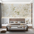 Floral Mural Wallpaper in Bedroom Cream and Green Flowers Mural Wallpaper - pure wallpaper artwork