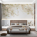 Floral Mural Wallpaper in Bedroom Cream and Green Flowers -1 Mural Wallpaper - pure wallpaper artwork