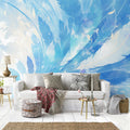 Blue Feather Mural Wallpaper in Living Room Blue and White Feathers -1 Mural Wallpaper - pure wallpaper artwork
