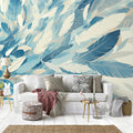 Blue Feather Mural Wallpaper in Living Room Blue and White Feathers -7 Mural Wallpaper - pure wallpaper artwork
