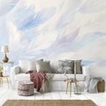 Blue Feather Mural Wallpaper in Living Room Blue and White Feathers -8 Mural Wallpaper - pure wallpaper artwork