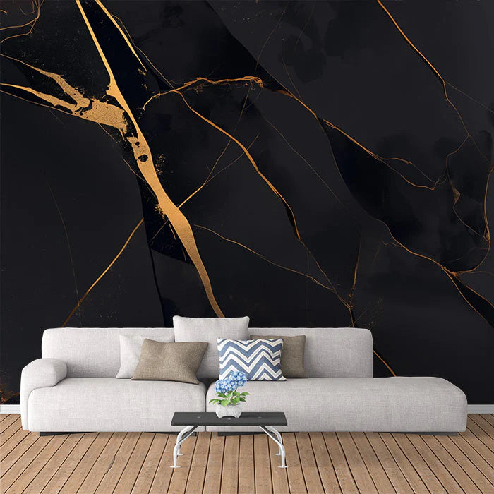 Black and Gold Marble Mural Wallpaper in Living Room Black and Gold Marble -3 Mural Wallpaper - pure wallpaper artwork