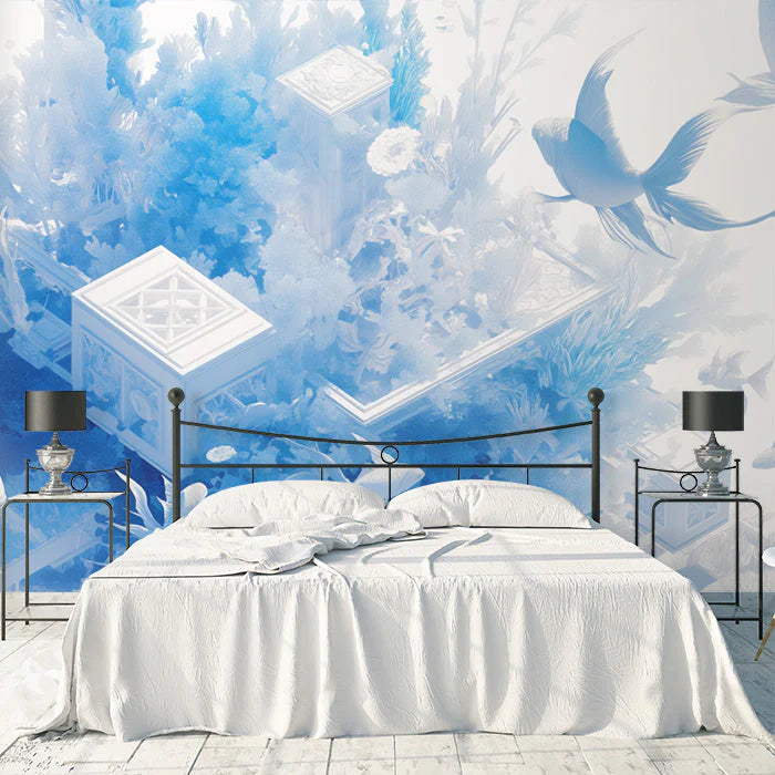 Blue Aquarium Mural Wallpaper in Bedroom Blue and White Aquarium Mural Wallpaper - pure wallpaper artwork